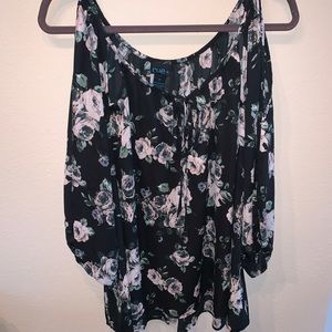 RUE + cold shoulder floral long sleeve blouse